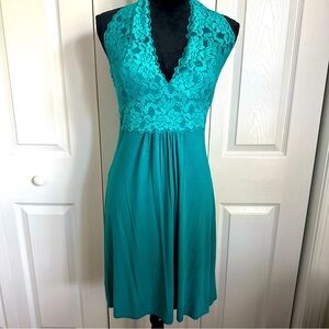 Vtg Wet Seal Y2K Babydoll Lace Bodice Green Halter Dress Sz L Sexy Date Night